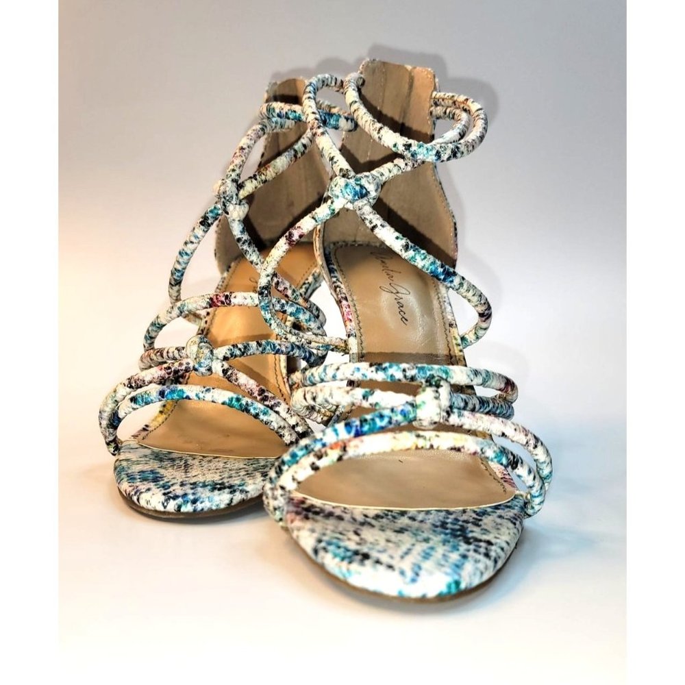 Amelia Grace Melissa Snake Skin Print Multi Color Rope Straps Zipper Heel 3.5 in